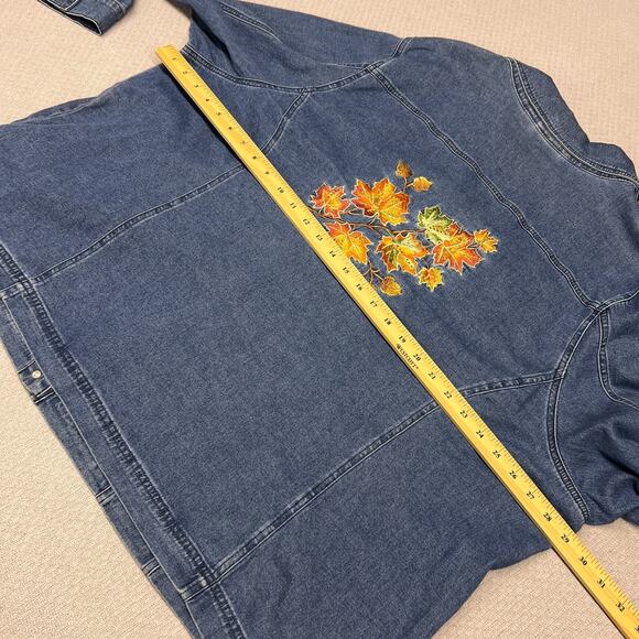 Quacker Factory Denim Shirt Womens 3x Blue Autumn Embroidered Top Fall - Picture 9 of 10